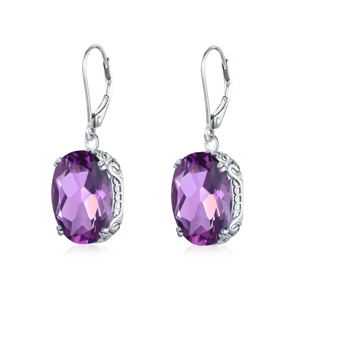 Authentic Szjinao Long Drop Amethyst Earrings With Stone Excellent Cut 925 Silver Genuine Lever Back Jewelry
