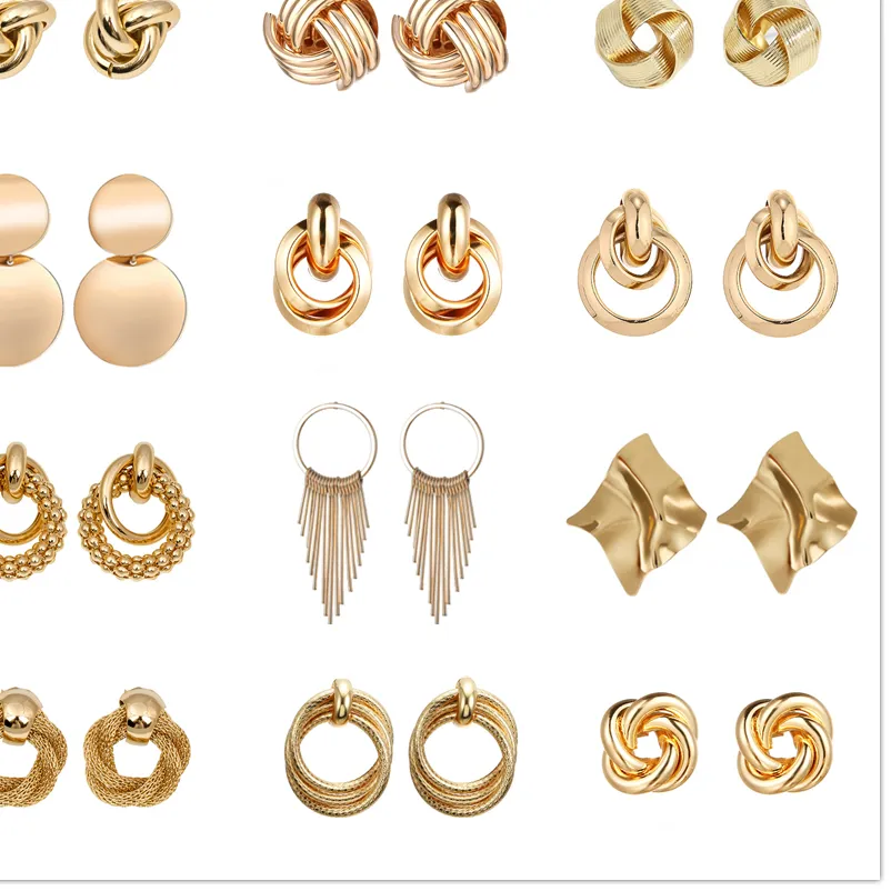 Authentic New Fashion Statement Metal Geometric Pendant Earrings For Women Cool Punk Gold Color Round Twisted Hanging Ear Jewelry