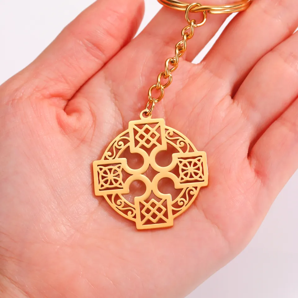 Authentic LIKGREAT Vintage Stainless Steel Witches Knot Pendant Keychain Hollow Celtic Key Ring Amulet Jewelry Valentine's Day Gift 2025