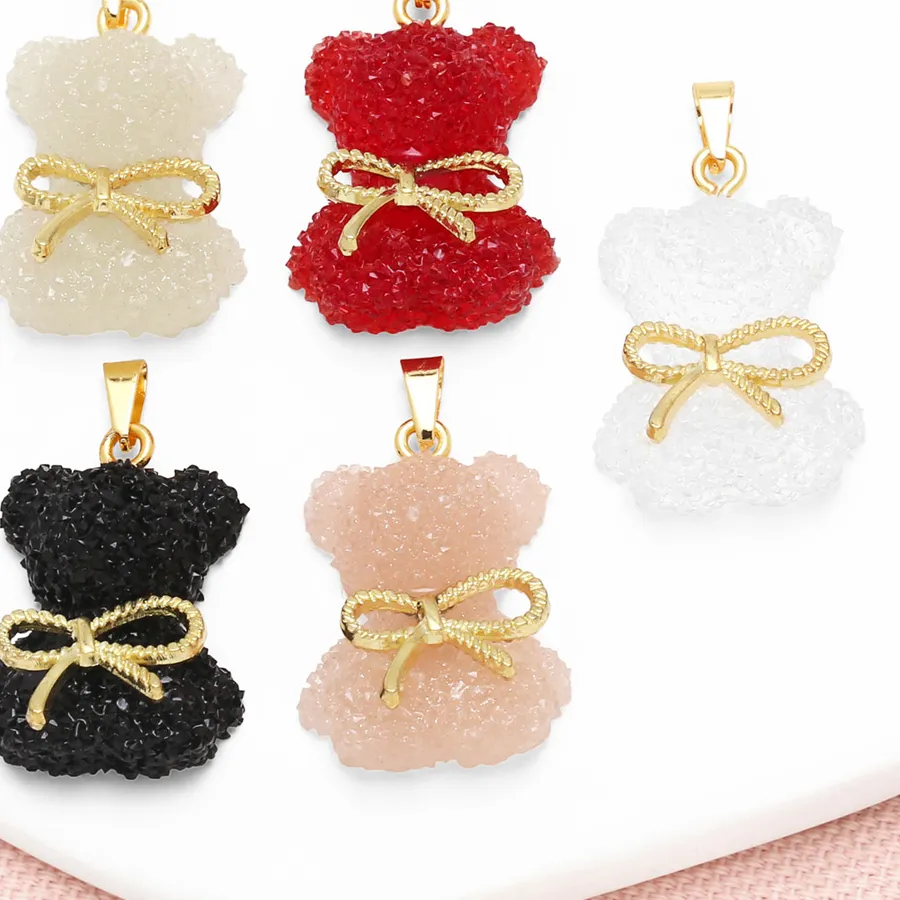 Authentic OCESRIO Acrylic Jelly Soft Candy Cute Bear Pendant for Necklaces Copper Gold Plated Alloy Knot Jewelry Making Supplies pdtb807