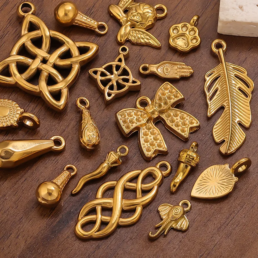 Authentic 5pcs Stainless Steel Charms Gold Plated Clover Ball Cone Earring Knot Pendant Connector for DIY Necklace Jewelry Making Material