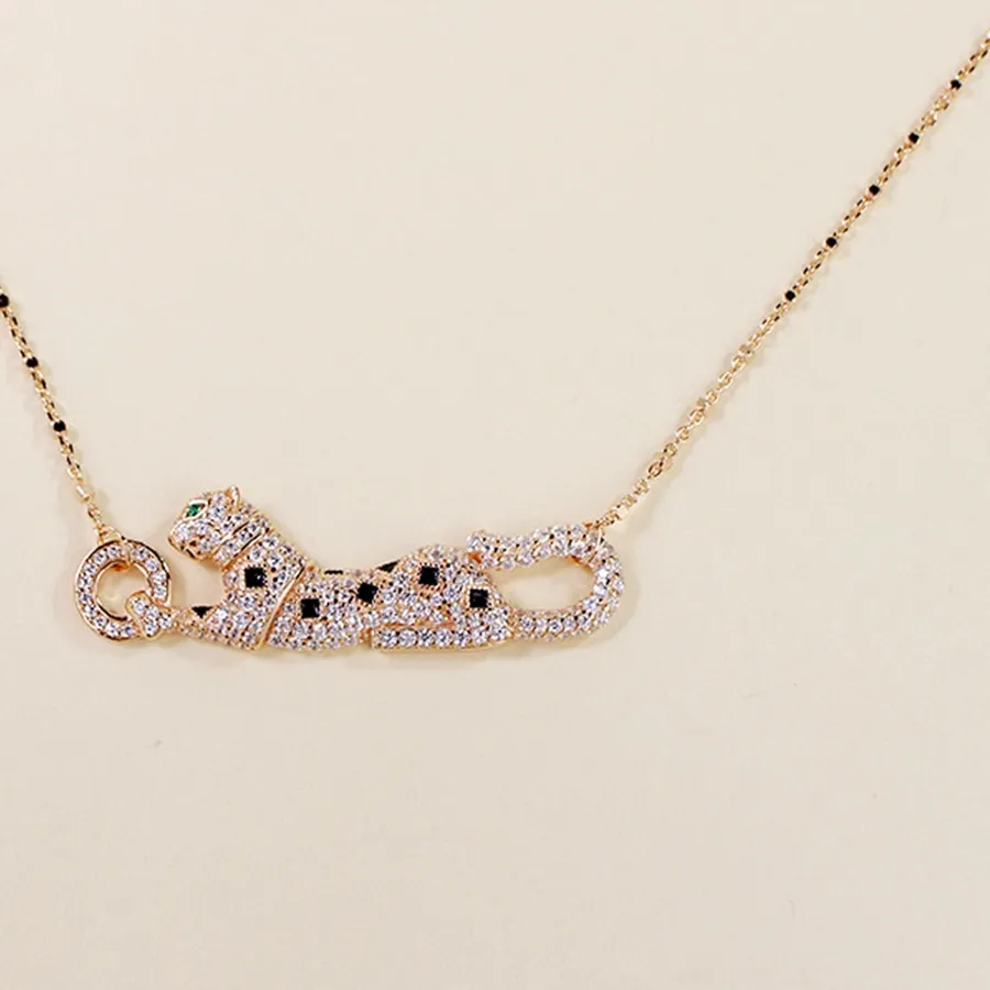 Authentic Real 18K Gold Plated Black Enamel Zircon Diamond Leopard Pendant Panther Necklace Women Luxury Designer Jewelry