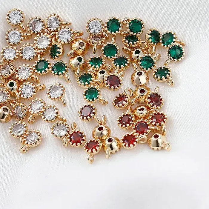 Authentic 4*6MM 14K Gold Color Plated with Zircon Charms Round Charms Pendants Jewelry Making Supplies Diy Findings
