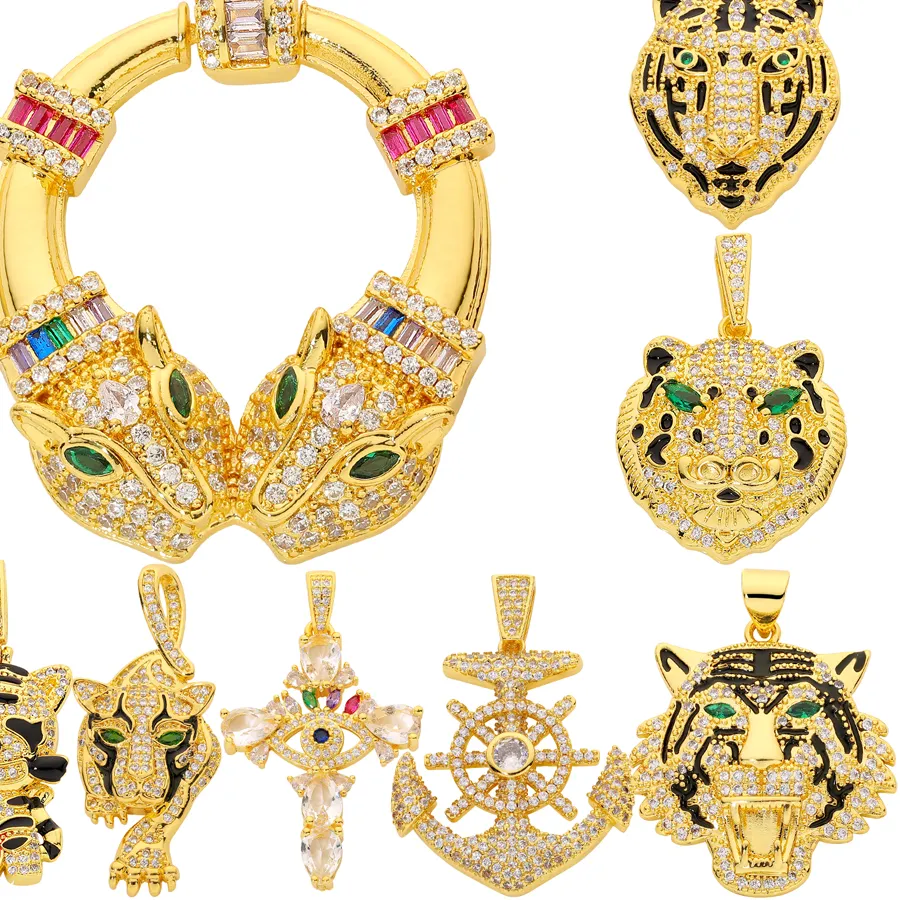 Authentic Juya Handmade 18K Gold Plated Luxury Decorations Creative Tiger Panther Head Leopard Charms For DIY Women Pendant Jewelry Making