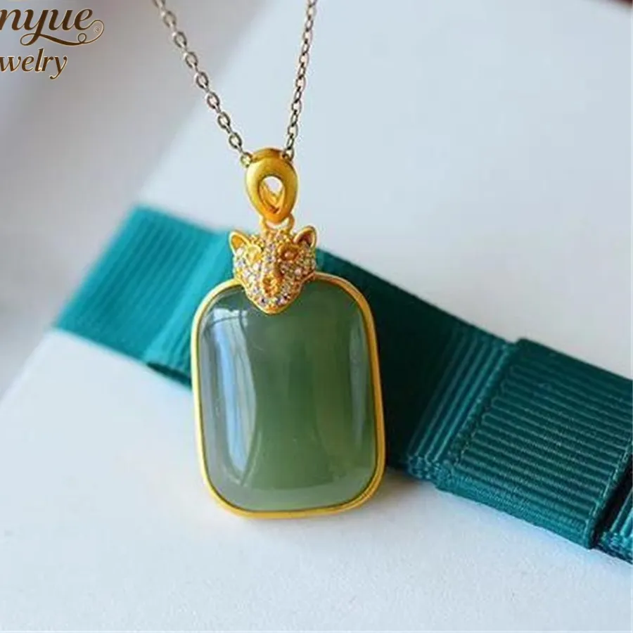 Authentic Natural Hetian Jade Leopard Head Peace Pendant Necklace Luxury Quality Jewelry Fashion Jewelry Charms Exquisite Popular Elegant