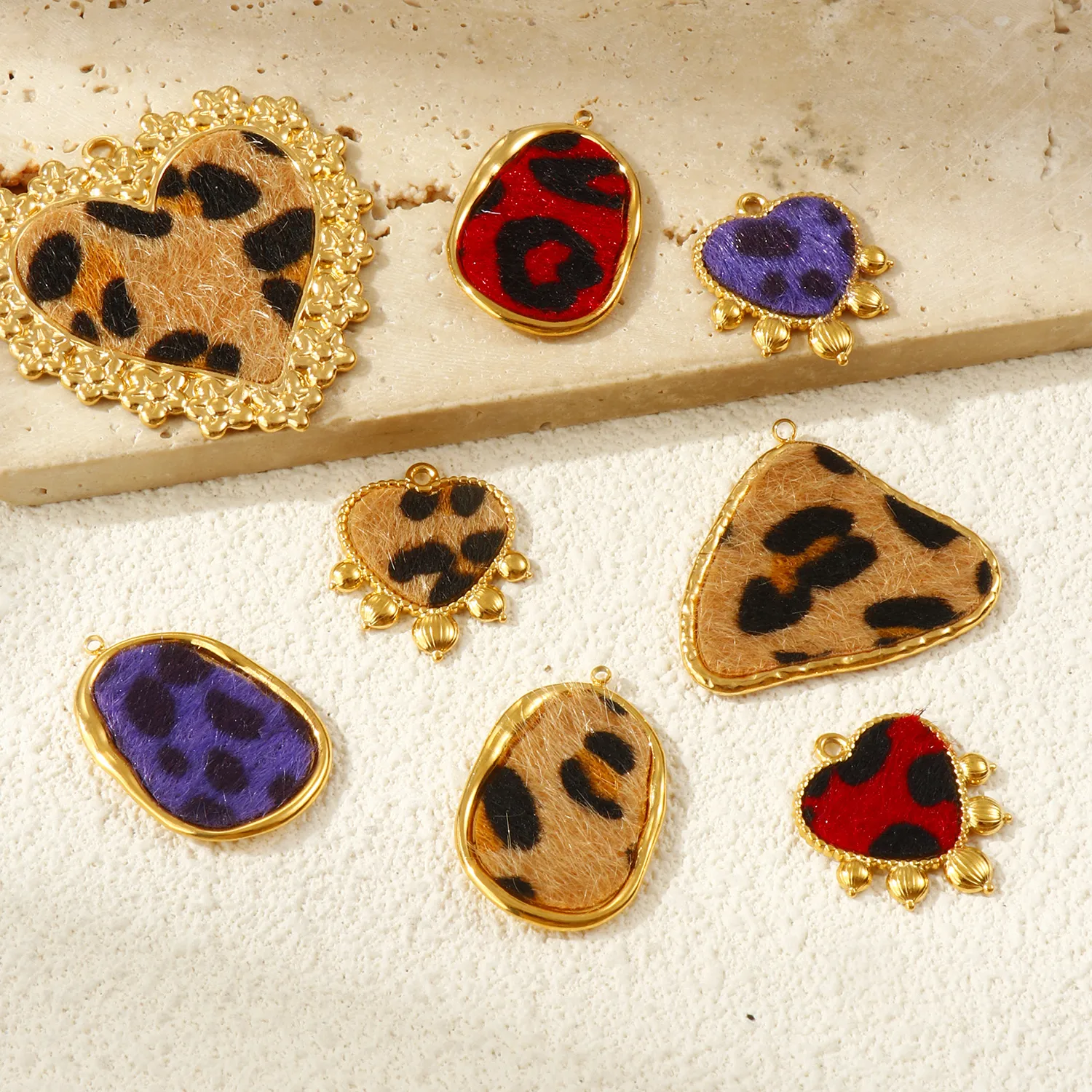 Authentic Doreen Box Stainless Steel & Faux Leather Charms 18K Gold Plated Leopard Print Necklace Pendants for Women Jewelry Making