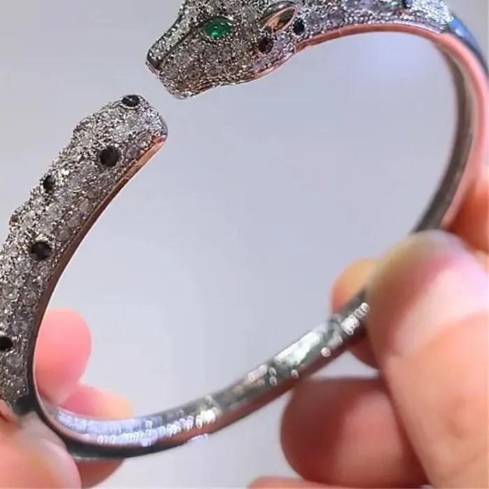 Authentic Charm Crystal Leopard Bracelet Pave Bling Rhinestone Open Panther Bangle For Women Party Jewelry Gift Dropshipping