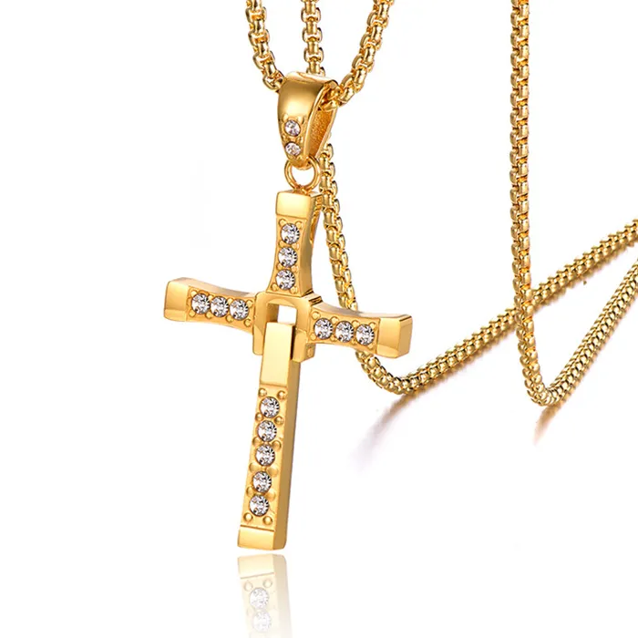 Authentic 316L Foldable Crystal Cross Pendant Necklaces for Men Women Jewelry Gold Silver Color Friend