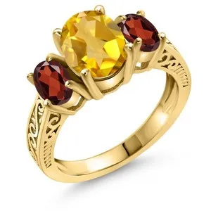 Authentic The Sun And Shadow Triad Citrine And Garnet Gold- Plated Ring