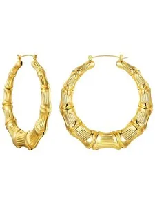 Authentic Celestial Bamboo Hoops 70 Mm 18K Gold Plated Spirals Of Harmony
