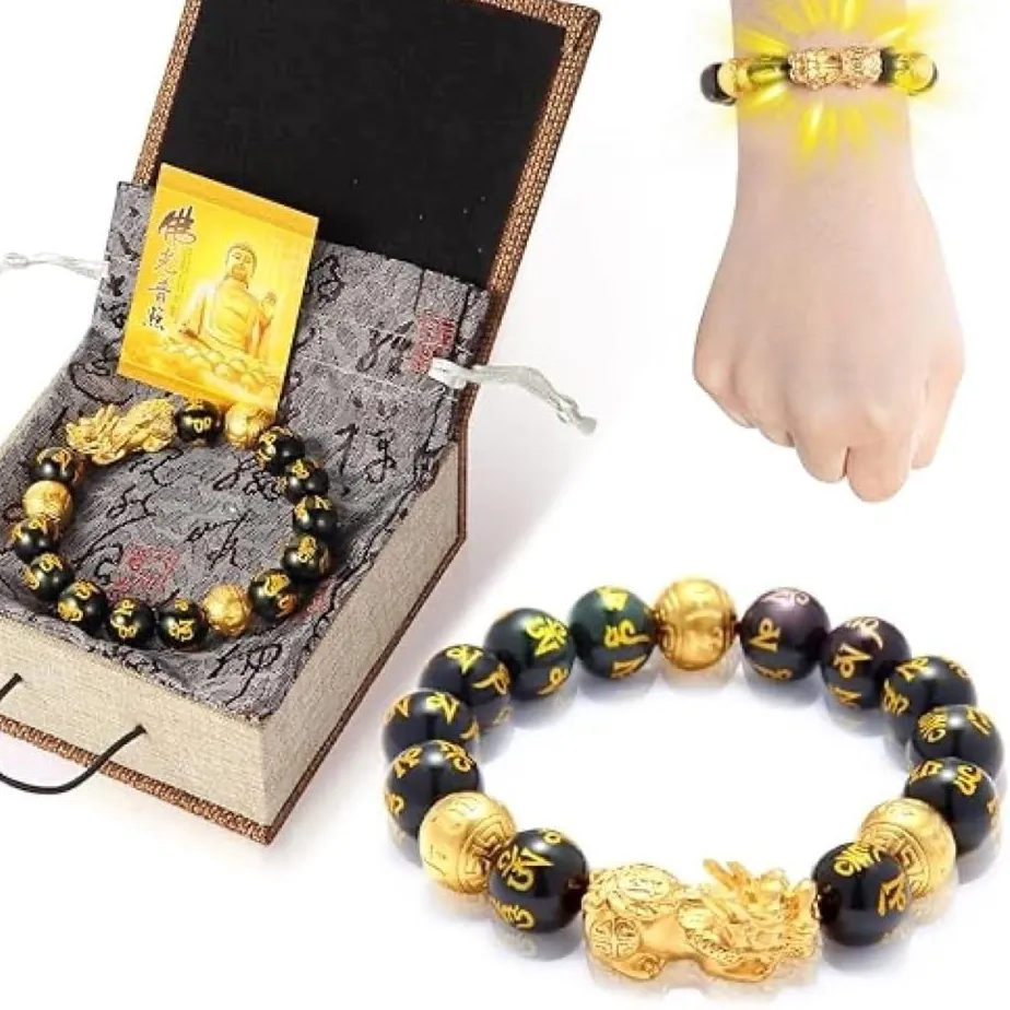 Authentic Radiant Obsidian And 24K Gold Pixiu Protection Talisman