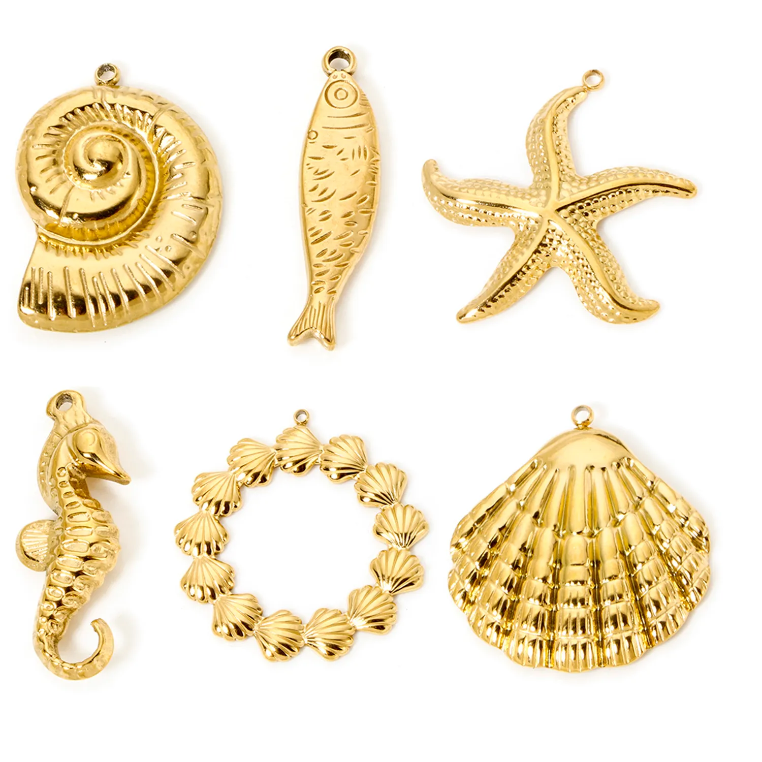 Authentic 1 Piece Seahorse Animal Shell 3D Charms 304 Stainless Steel Ocean Jewelry Pendants 18K Real Gold Plated Pendant for DIY Jewelry