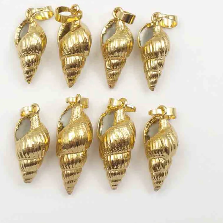 Authentic Wt- Jp015 Random Size Natural Trumpet Shell Pendant With Full Gold Dipped Wild Coast Sea Shell Making Vogue Jewelry