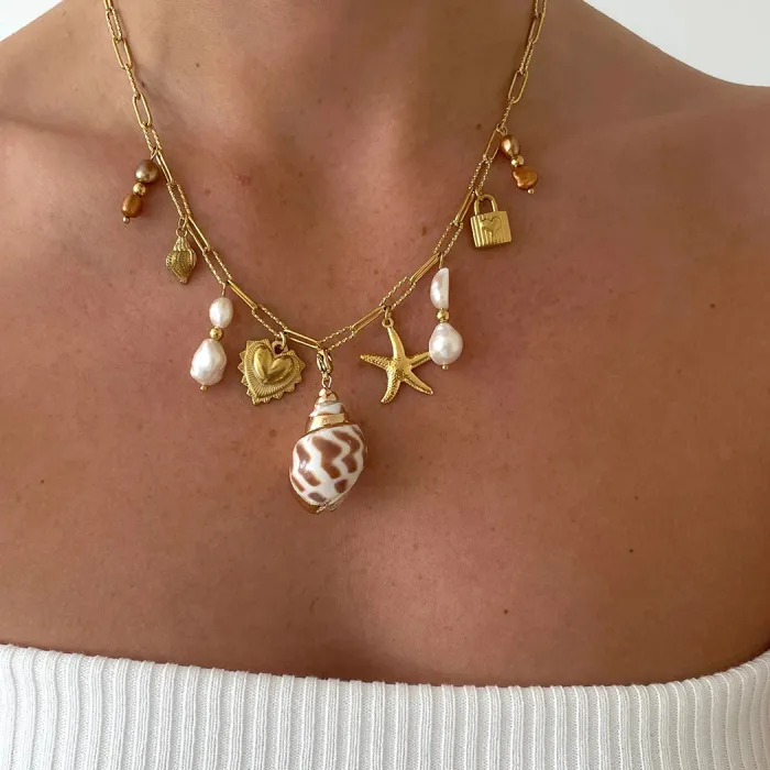 Authentic Tides of the Heart 18K Gold-Plated Seashell and Pearl Talisman