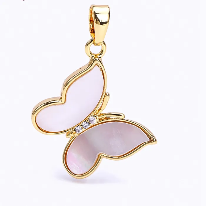 Authentic Trendy Inlaid Zircon Butterfly Charms Pendants For Jewellery Making Supplies,Natural Shell Pendants Accessories DIY Jewelry