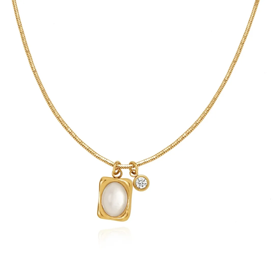 Authentic Ethereal Serpent's Embrace: Gold-Plated Snake Chain with Shell & Zircon Charm