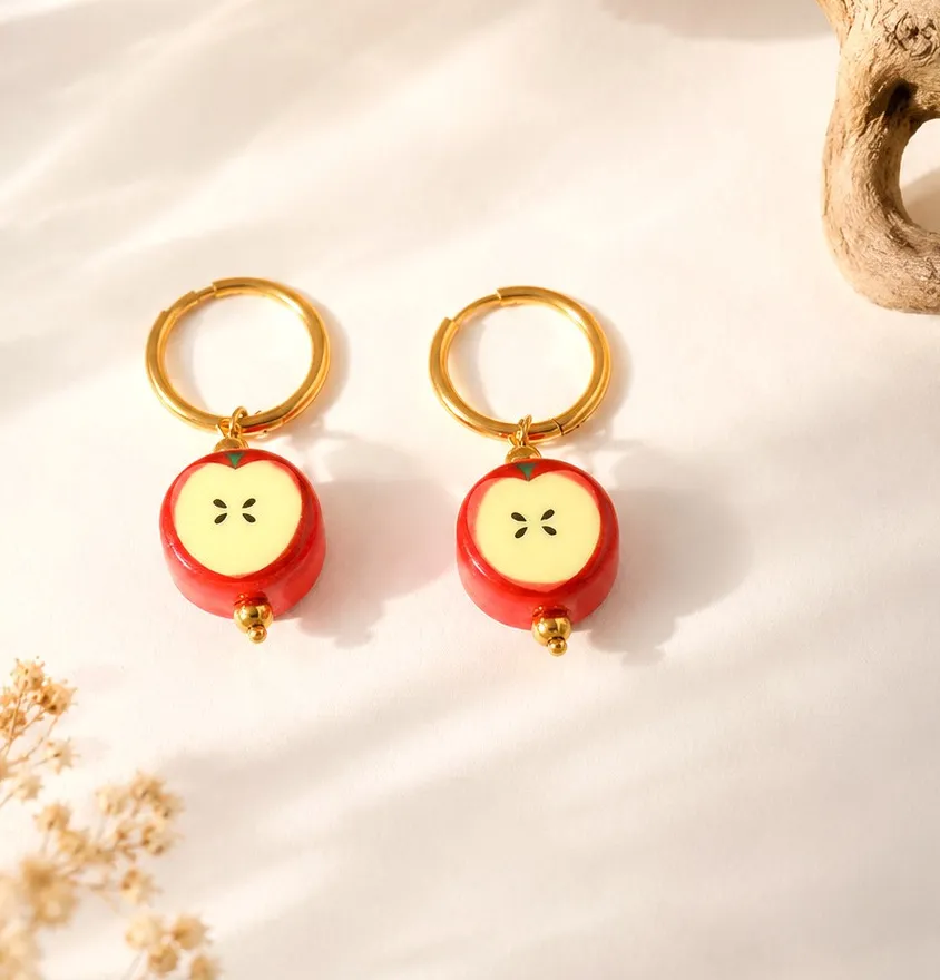 Authentic Golden Orchard Whispers 18K Gold- Plated Apple Hoop Earrings