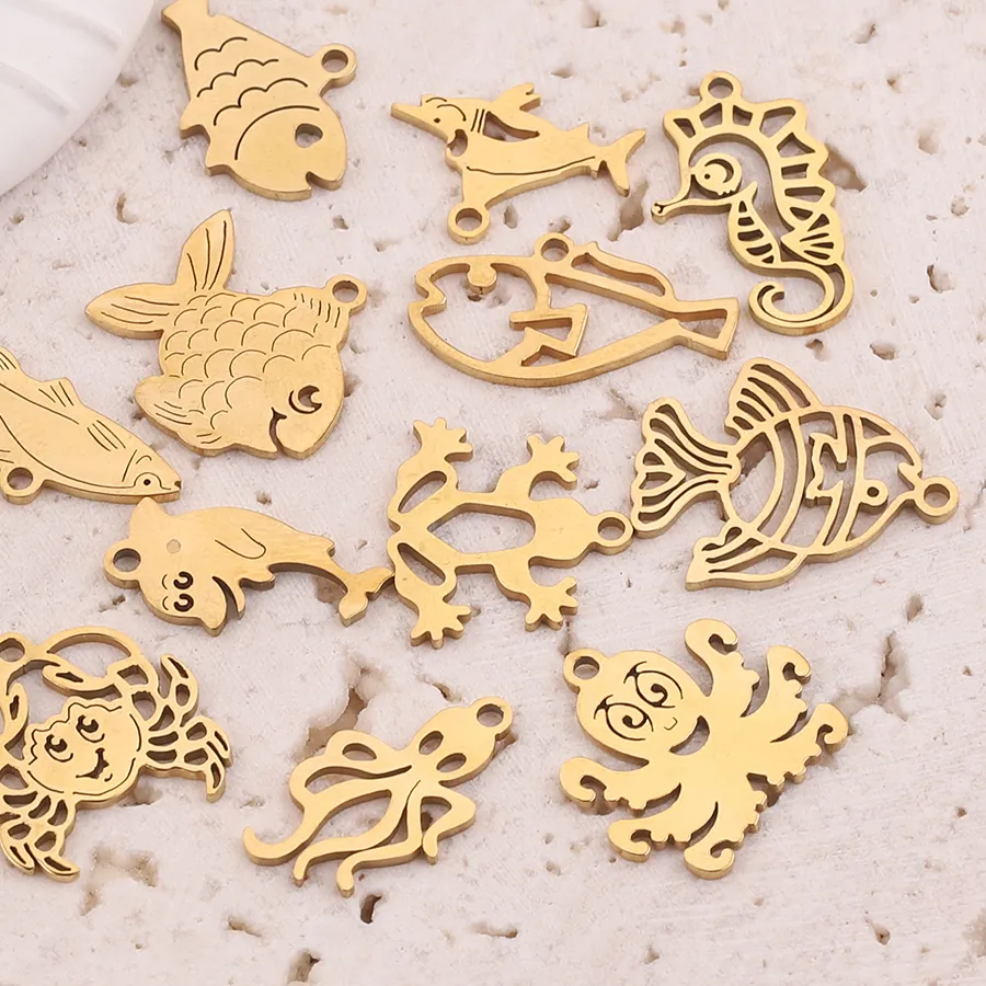 Authentic 5pcs Gold-Plate Stainless Steel Sea Shell Ocean Pendants Starfish Charms for Necklace DIY Anklet Bracelet Handmade Accessories