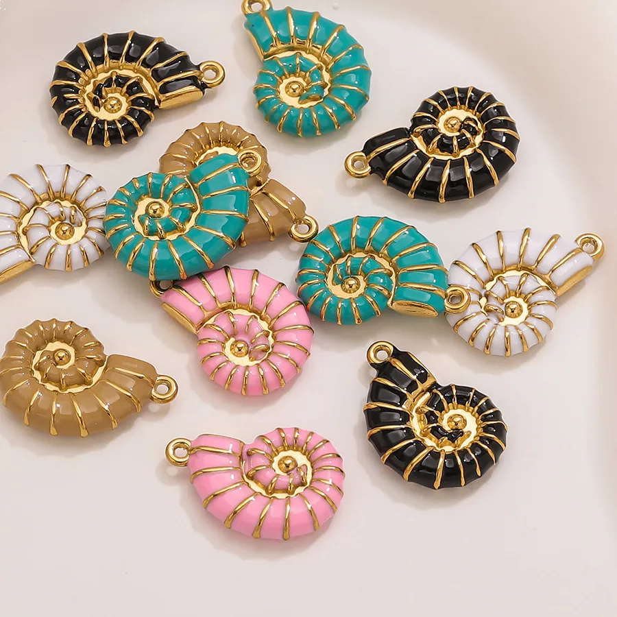 Authentic 2 PCS Conch Shell Pendants Gold-Plated Enamel Charms DIY Jewelry Components For Earrings Necklaces Materials