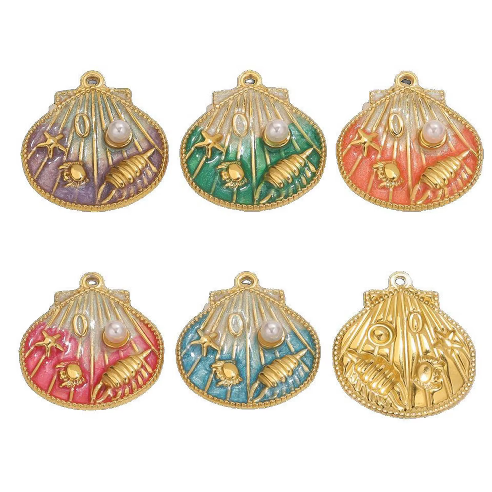 Authentic 1PC 304 Ocean Shell Jewelry Charms 18K Gold Plated Conch Sea Snail Imitation Pearl Pendant DIY 25mm x 28.5mm