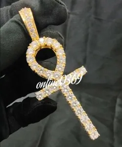 Authentic Celestial Ankh Cross 2 Carat Moissanite Pendant, Gold Plated Silver Talisman