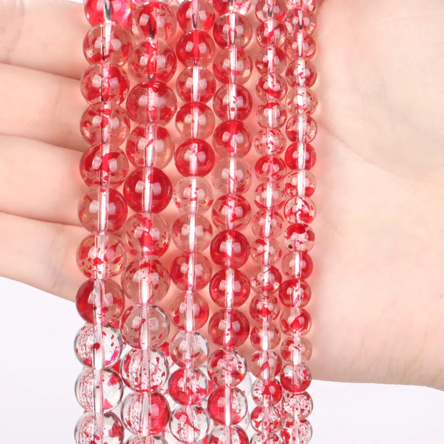Authentic 6 8 10mm Natural Stone Red White Crystals Round Loose Spacer Beads For Jewelry DIY Bracelet Necklace Making Accessories 15”