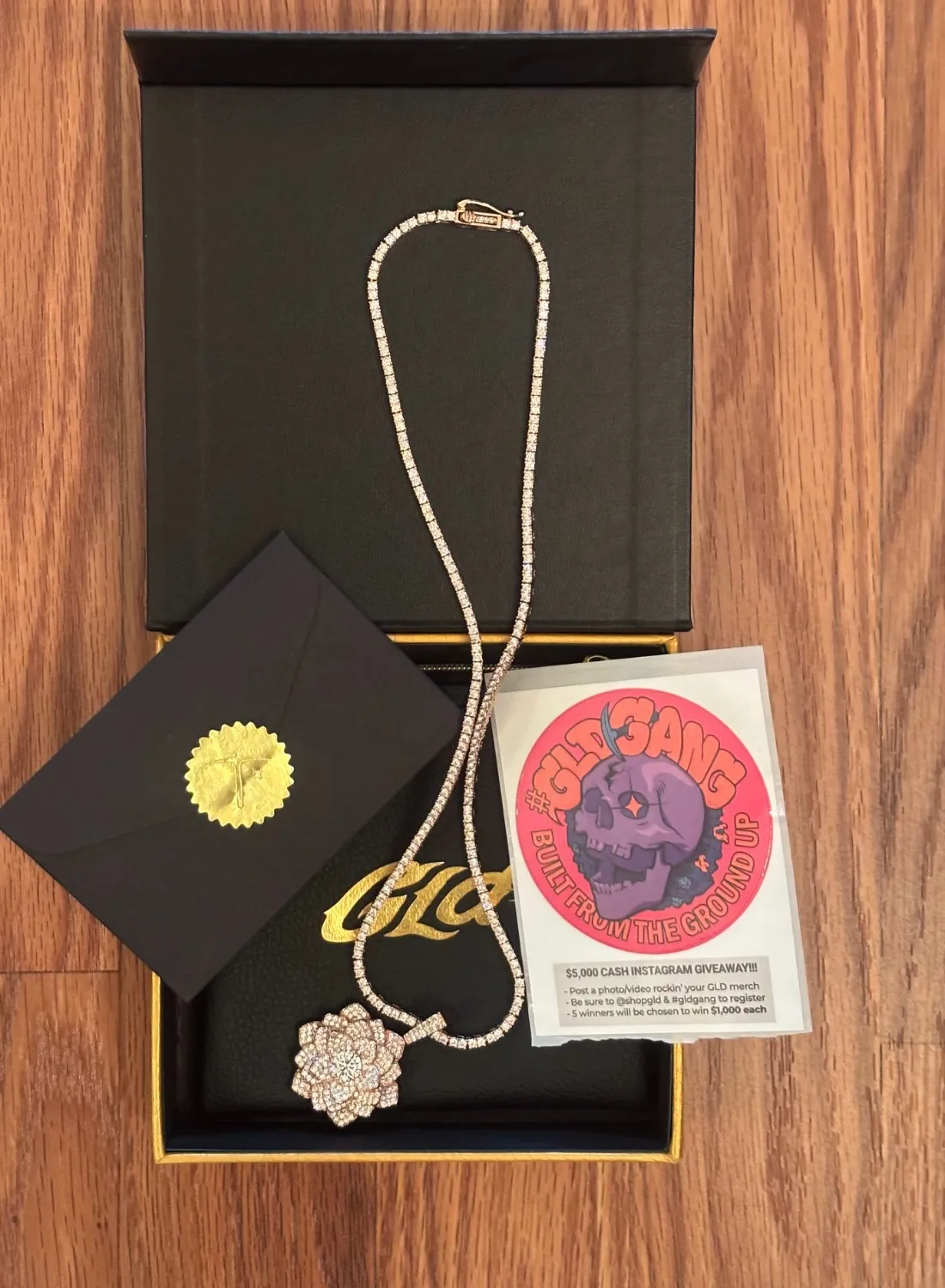 Authentic Radiant Luminescence 18K Rose Gold Plated Tennis Chain And Solitaire Rose Talisman