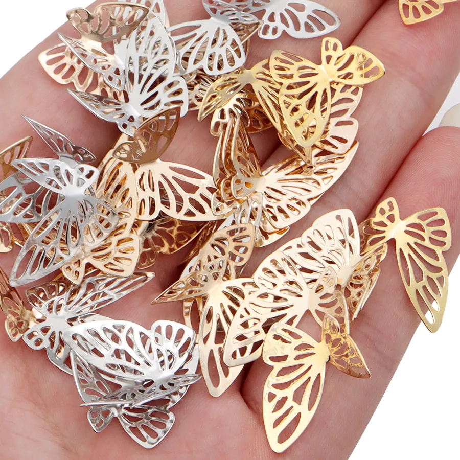 Authentic 30-50pcs/Lot Iron Hollow Butterfly Accessories DIY Home Decoration Charm Beads for Jewelry Making Hair Accessory Production