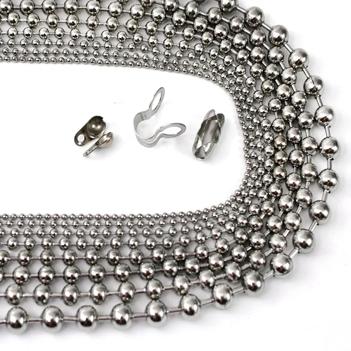Authentic 2-5Meter/Lot Stainless Steel Bulk Bead Chain Width 1.5-6mm Ball Chain with 20pcs Connectors for Necklace Keychain Jewelry Making