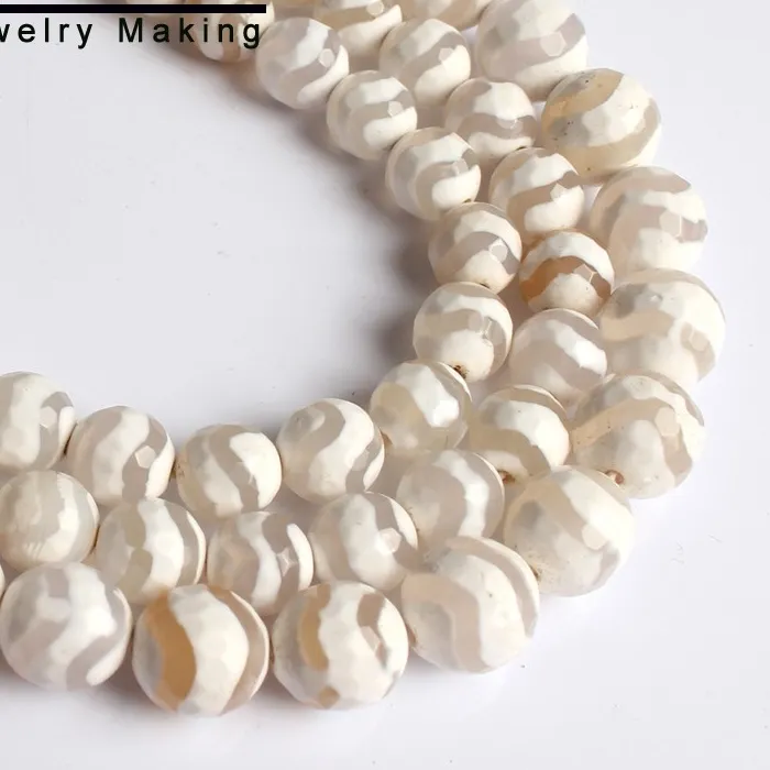 Authentic Celestial Tide: Faceted White Water Wave Stripe Agate Strands