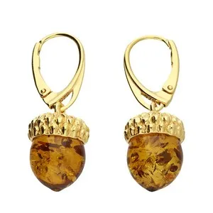 Authentic Golden Acorn Drop Earrings Cognac Amber Essence