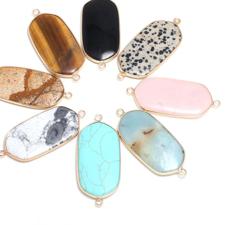 Authentic Natural Stone rectangle Double hole connector Necklace Pendant for Jewelry Making DIY Bracelet Necklaces Accessories Size23x50mm