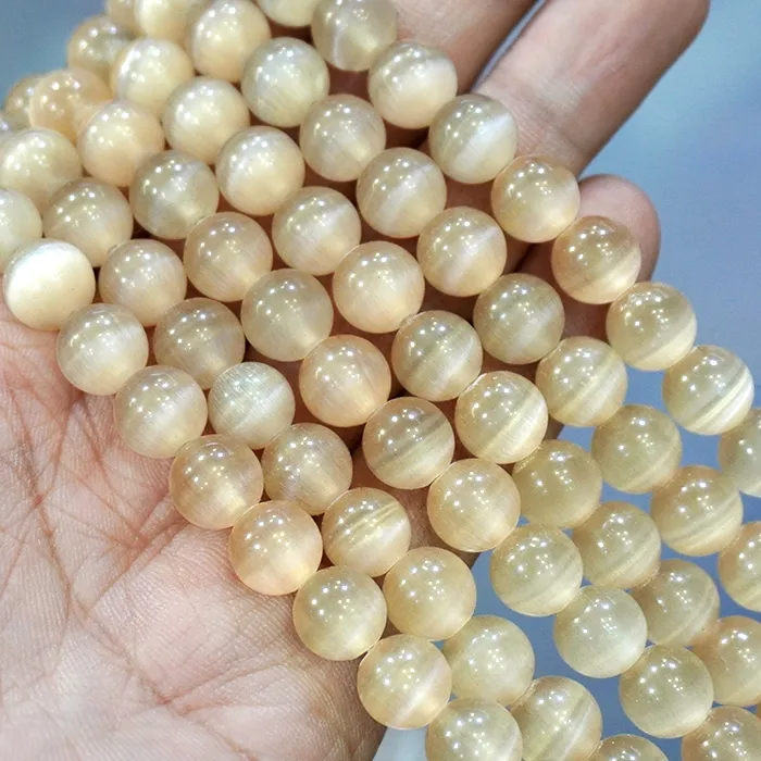 Authentic Smooth High Quality Champagne AAA Cat Eye Beads For Jewelry Making Opal Stone Round Loose Beads DIY Bracelets 15"Inch 6/8/10MM