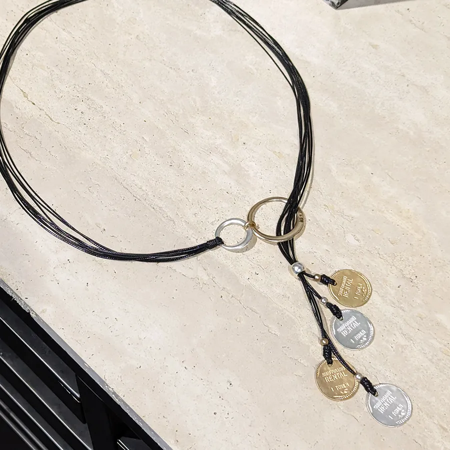 Authentic Cross-border Jewelry Ultra-light, Simple and Generous Geometric Long Pendant, Gold and Silver Color Matching Coin