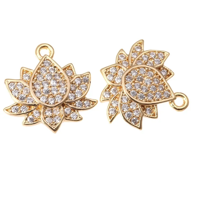Authentic 18K Gold Color Brass Lotus Flower Charms Pendants High Quality Diy Necklace Earrings Jewelry Making Accessories