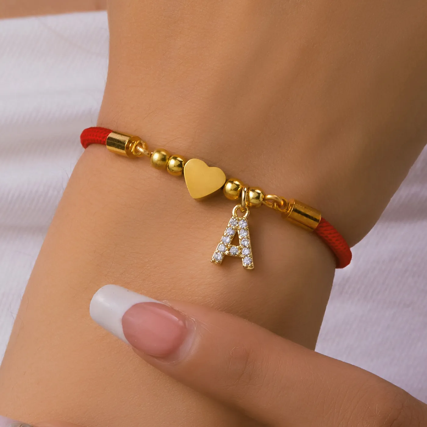 Authentic New Stainless Steel Gold Color Heart A-Z Initial Letter Bracelet Men Luck Red Rope Charm Bracelet For Women Men Jewelry Gift