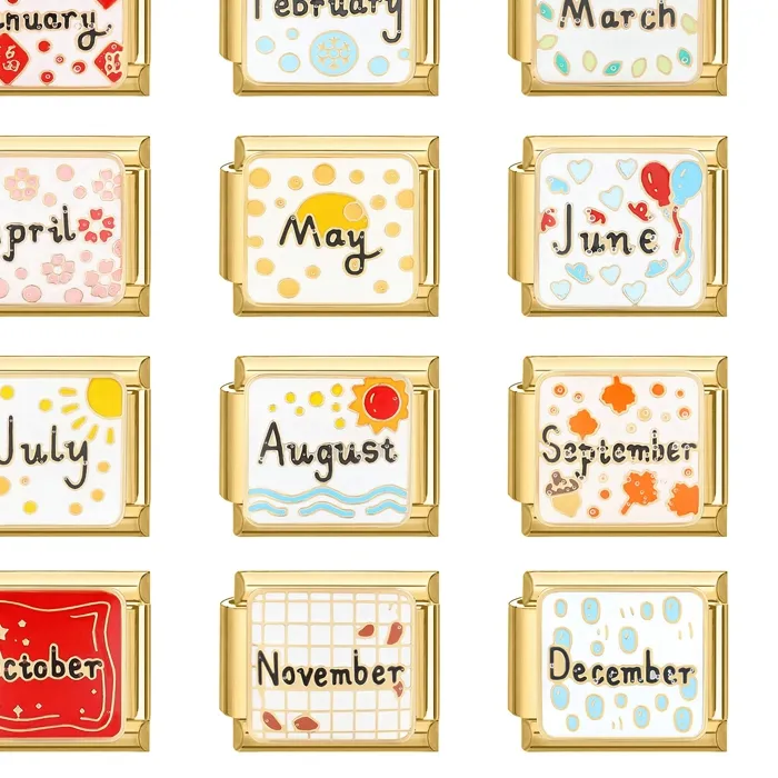 Authentic 12 Month May July September October Gold Color Italian Charm Links Fit 9MM Bracelet Jewelry DIY Making