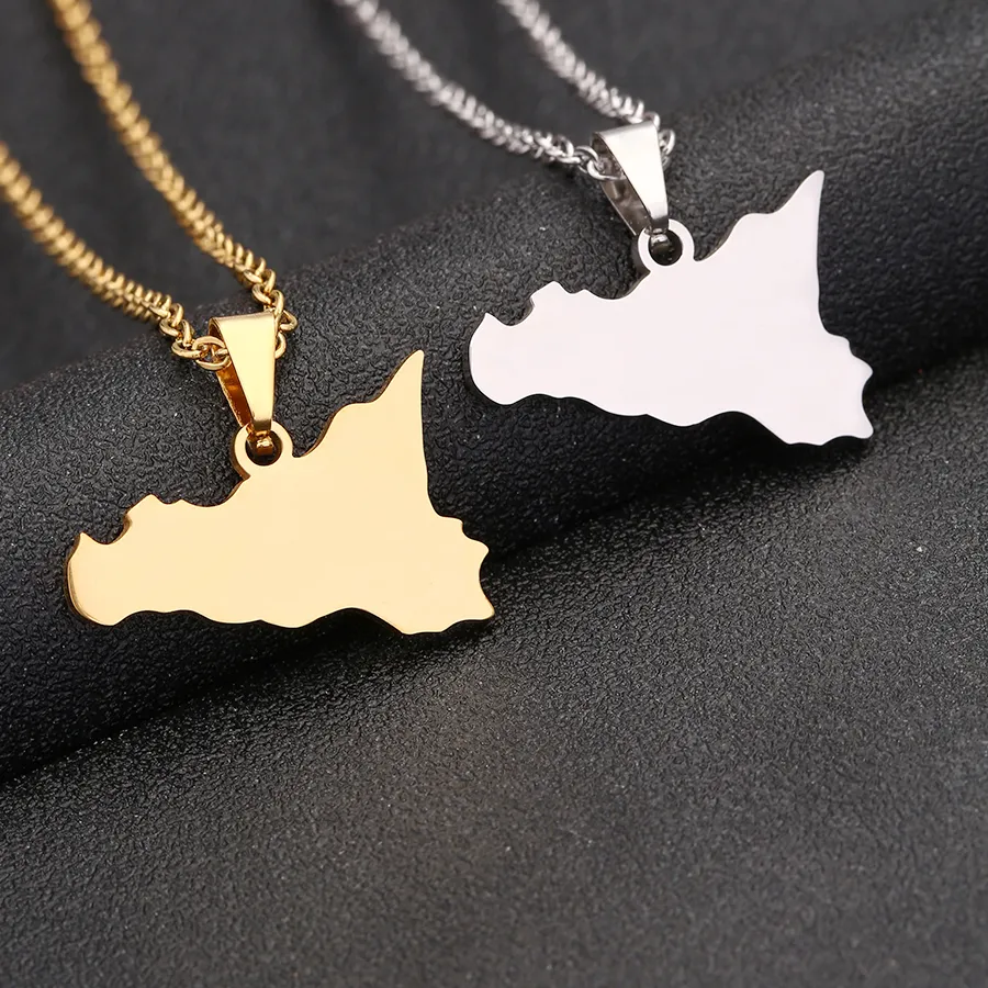 Authentic Talisman Of The Sicilian Soul- Gold- Plated Map Pendant Of Italy