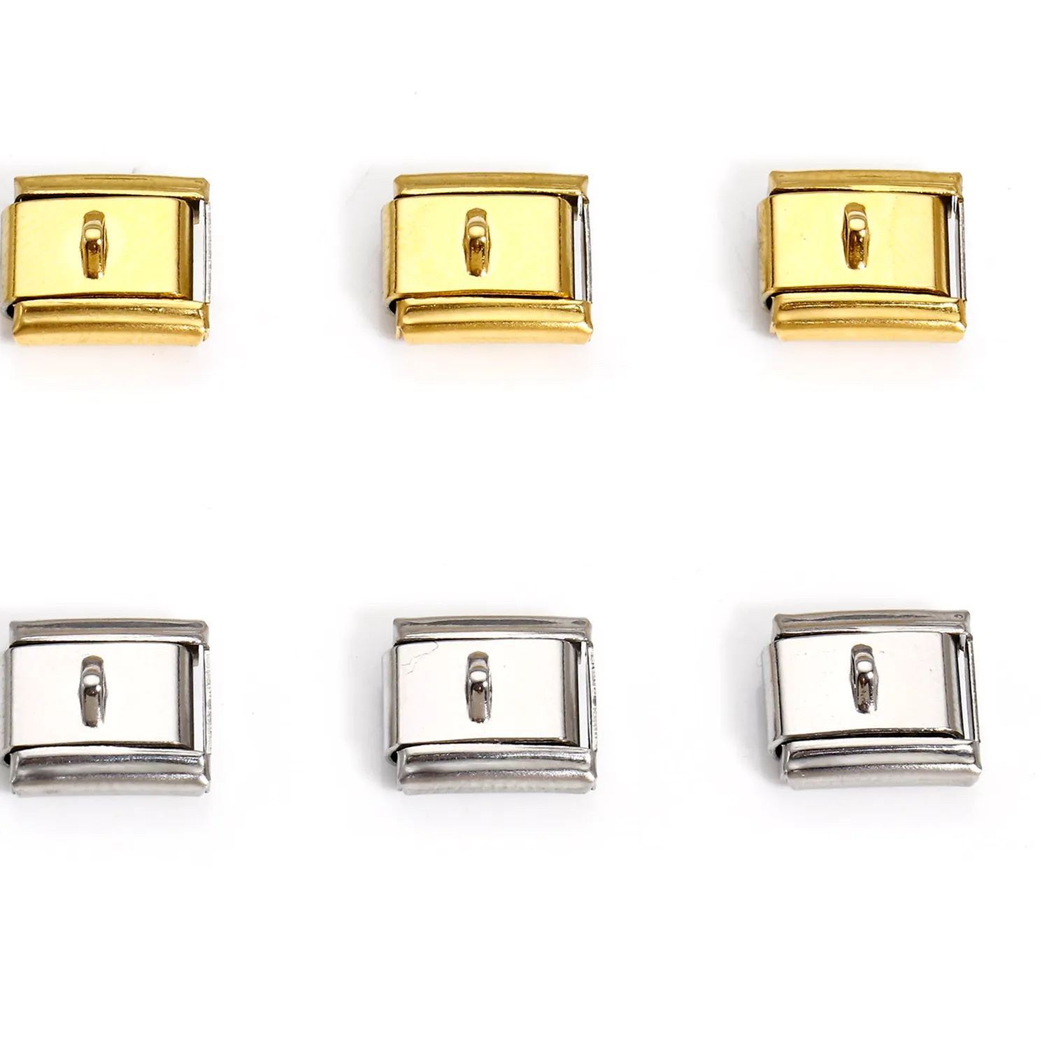 Authentic 10pcs 304 Stainless Steel Italian Charm Links Gold Color For DIY Bracelet Jewelry Making Rectangle With Loop Findings 10mm x 9mm
