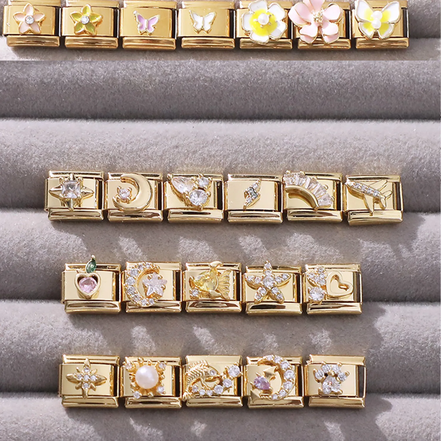 Authentic Vintage Gold Color Fish Heart Moon Lightning Italian Charm Links Fit 9MM Stainless Steel Bracelet Women Men Jewelry DIY Making