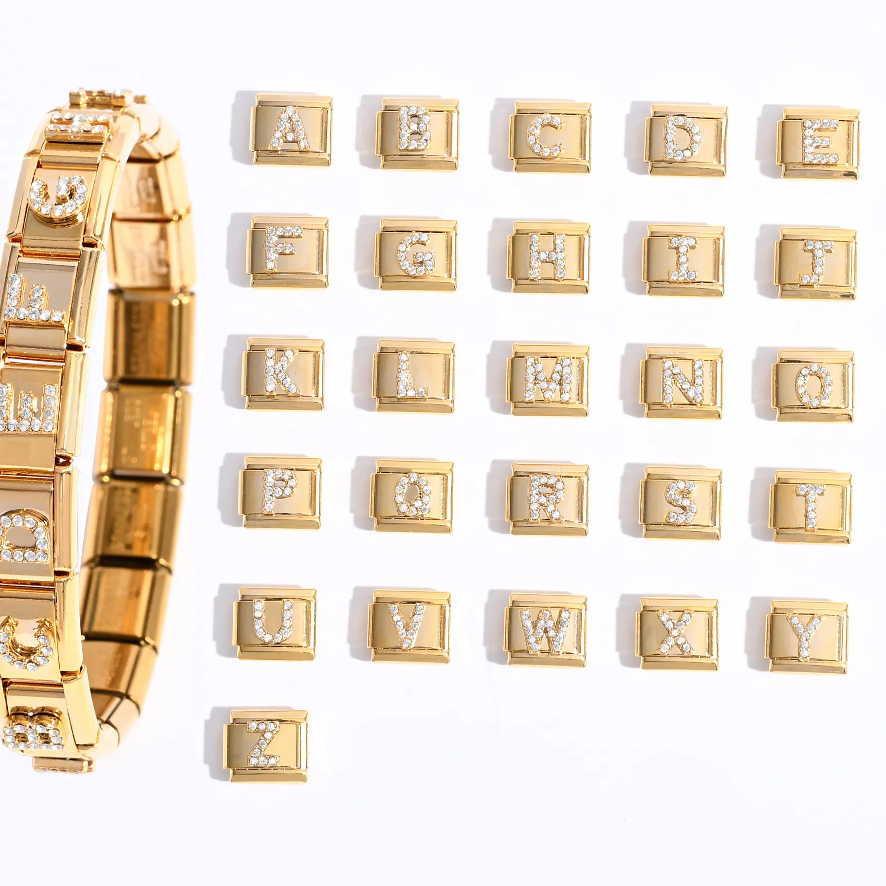 Authentic Fashion 2026 New Women Gold 26 Letter Charm Italian Links Fit 9mm Bracelet Stainless Steel Jewelry DIY Making