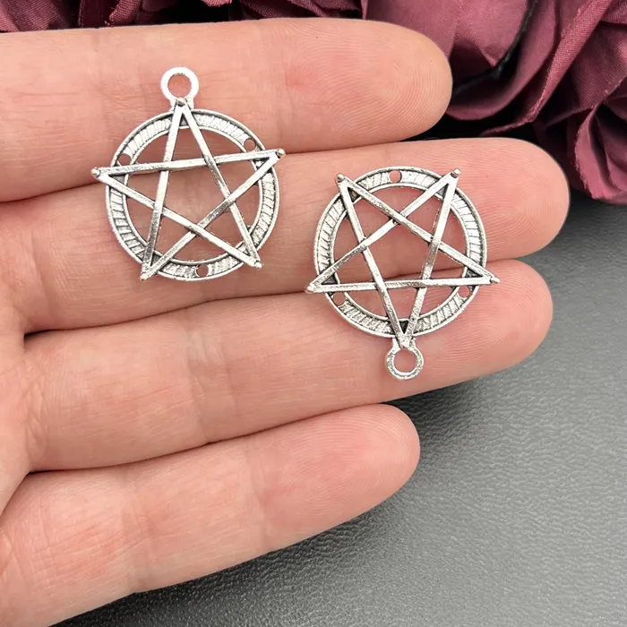 Authentic 5Pcs 30 27Mm Antique Silver Color Pentagram Connector Charms Pendant Charms For Jewelry Making Diy Jewelry Findings