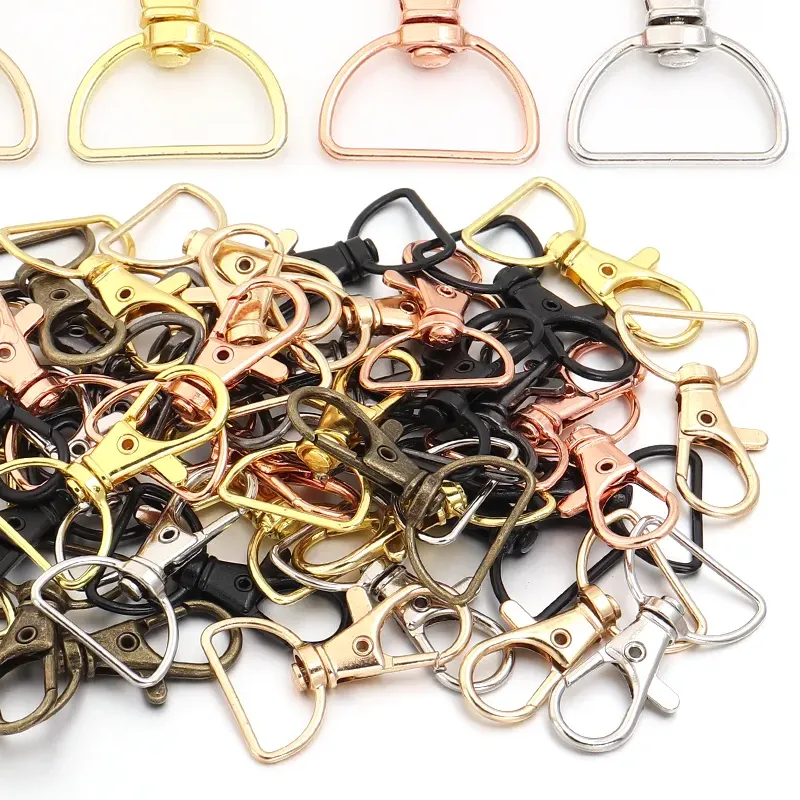 Authentic 10pcs/lot Metal Swivel Clasps With D Rings Lanyard Snap Hooks Key Chain Clip Hook Lobster Claw Clasp For Keychain Jewelry Making