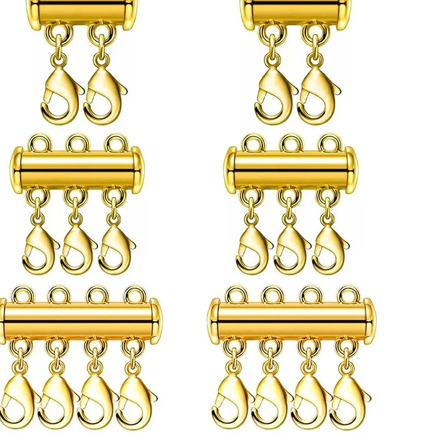 Authentic 2pcs Multi Strand Necklace Layer Lobster Buckle Sliding Magnet Tube Connector Lock for DIY Necklace Bracelet Jewelry Making