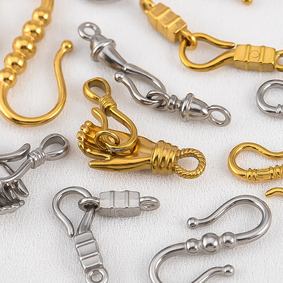 Authentic 2pcs Gold Plated Hand-Shape Boat Anchor S-shaped Connection Buckle for DIY Bracelet Clasps Jewelry Accessories