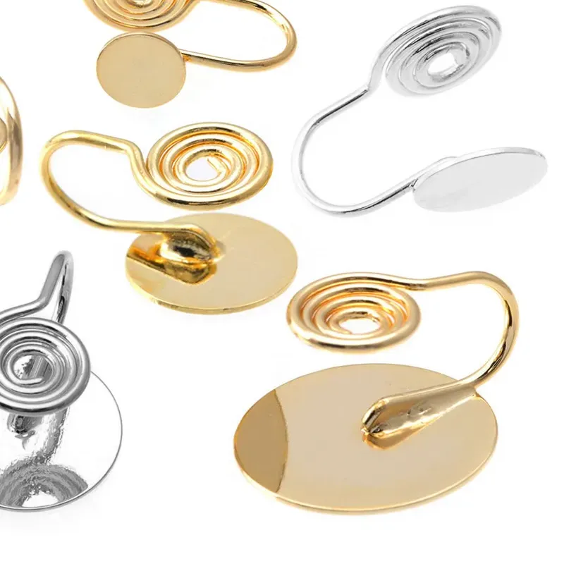 Authentic 10PCS 4MM~14MM 18K Gold Color with Trays Bezels Settings Earrings Clips High Quality Diy Women's Earrings Jewelry Making