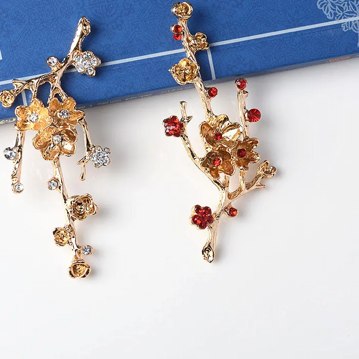 Authentic 30PCS 31*68mm Gold color  Alloy Material Crystal Big Branch Charm Flower pendant for Wedding Head DIY Handmade Jewelry Making