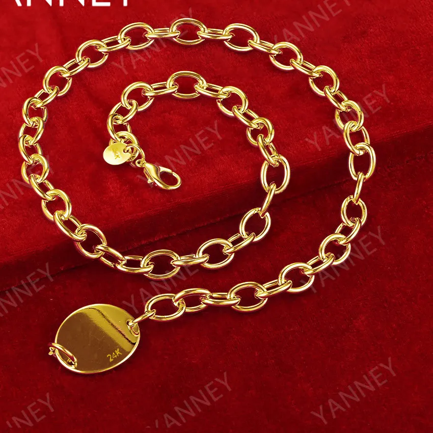 Authentic 925 Sterling Silver 18K Gold Fine 18 Inches Round Necklace For Jewelry Accessories