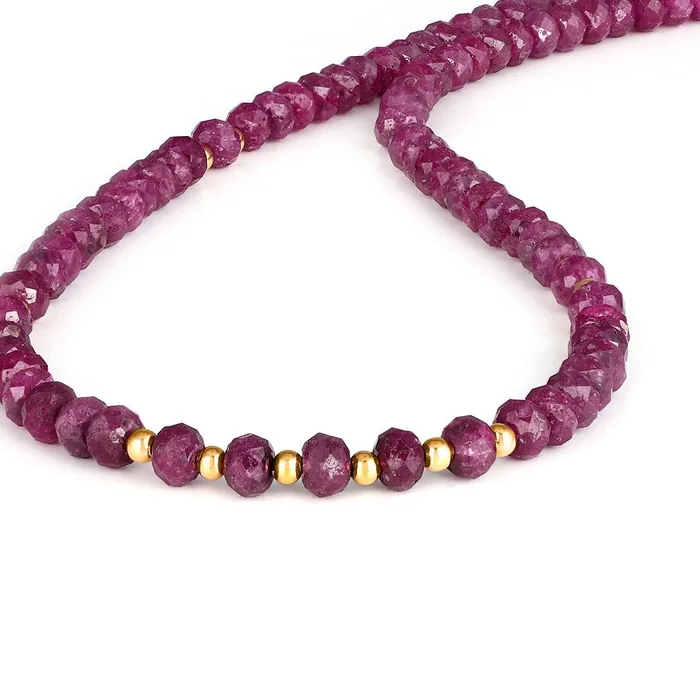 Authentic Genuine Ruby Beads 18 Necklace 14 K Gold Plating Over 925 Sterling Silver Clasp