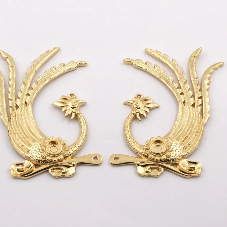Authentic 2pair Casted Long Phoenix Pendant Stamping Retro Home Decoration DIY Bridal Women Hair Tiaras Jewelry Designs Making